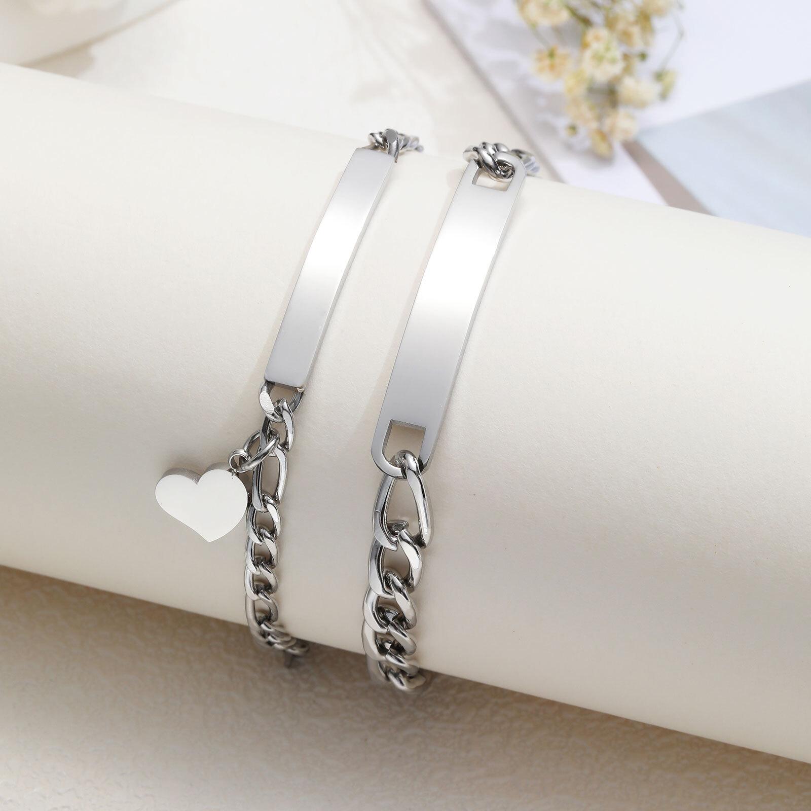 

Vnox Custom Valentines Day Gift Jewelry for Couples, Love Promise Bracelets for Women Men, Heart Charm Figaro Chain Bracelets