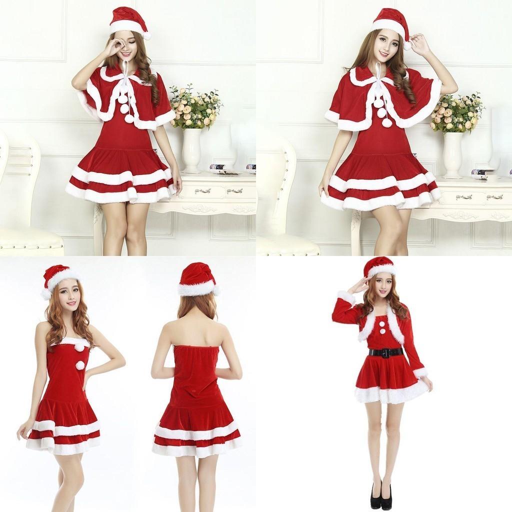 Christmas Santa Claus Adult Female Red Pleuche Dress Suit