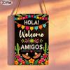 2D Flat 1pc Mexican Welcome Sign - Vintage "Hola! Welcome Amigos" Aluminium Wall Decor with Mexican Straw Hat & Cactus, Aluminium Decoration for