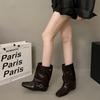 6Cm~ Autumn And Winter Maillard Pile Short Boots Women'S Inner Height Increasing Square Head Folds Skinny Boots Thick Heel Retro