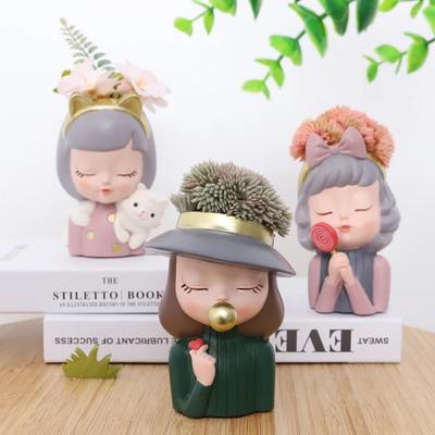 Pot de fleurs succulent DIY de jardinage en résine européenne, pot de fleurs créatif mignon de fille à poser sur la table, petite jardinière pour plante verte