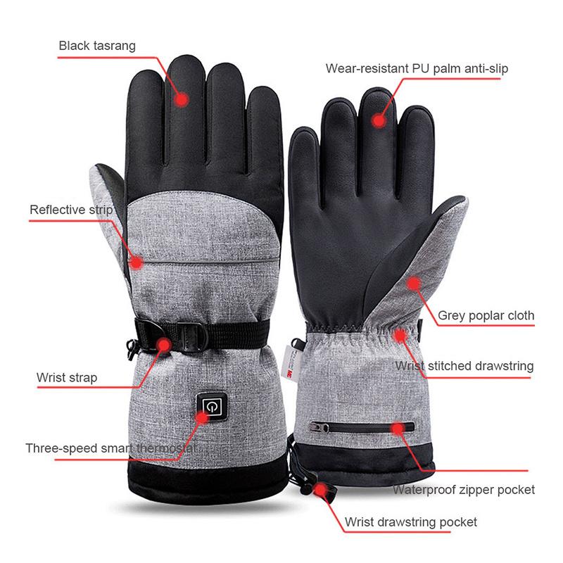 

Лыжные перчатки с электрическим подогревом для снегоходов, снежные варежки, ветрозащитные водонепроницаемые мужские и женские перчатки серый