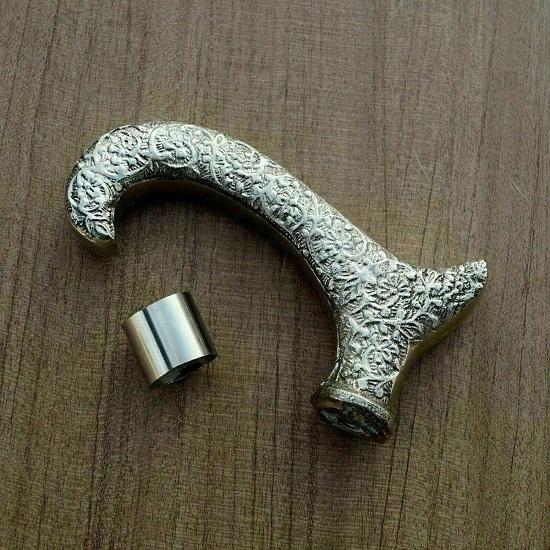 Alamă Designer Argintiu Derby Mâner lucrat manual pentru Baston Cadou din lemn