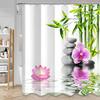 Green Bamboo Zen Shower Curtains Set, Spa Stones and Orchids Flowers Polyester Fabric Bath Curtain with Hooks Bathroom Decor