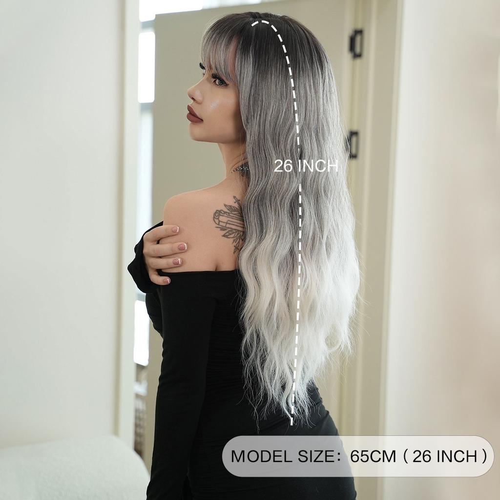 New Ladies Wig Simulation Wig 65cm Hair Gray Wig Big Wave Wig Full Headgear Rose Hair Net Headdress Beauty Decoration Wig