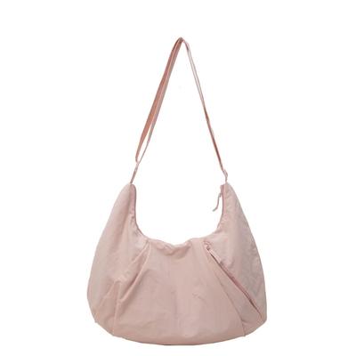 Japanese Pleated Messenger Bag Women's Large-capacity Solid-color Cloth Bag Nylon Cloth Dumpling Bag Student Class Shoulder Bag