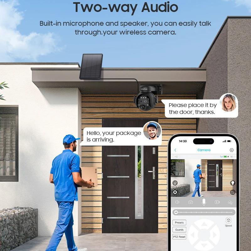 12X Zoom 4G LTE Solar Security Camera 8MP Night Vision Dual-Lens Outdoor WiFi Solar Battery Camera PIR Human Detection