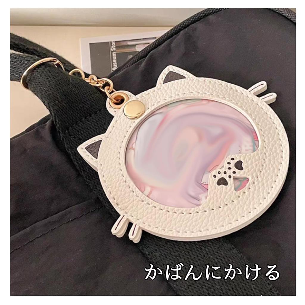 Cute Badge PU Keychain Protects and Displays Anime Fits 75mm Badges Light Cat-Shaped Case, Leather, Style, Transparent, Badges, Storage, Collects,