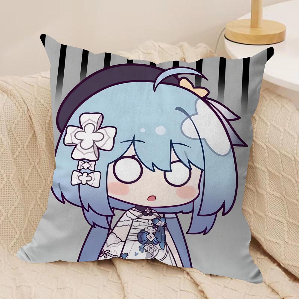 Anime Game Honkai Impact Cushion Cover Silky Short Plush Invisible Zipper Dustproof Sofa Pillow Case For Home Decor