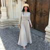 Spring temperament celebrity style splicing pleated long-sleeved dress slim and thin solid color long dress women's clothing