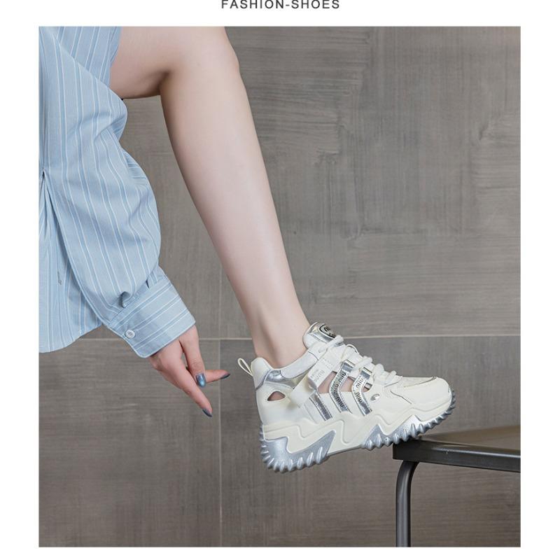 

thick-soled high-top shoes women s fried street summer new lightweight versatile feet small hollow casual sports shoes 40 срібний