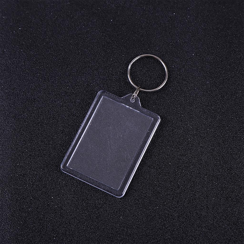 100Pcs Rectangular Transparent Keychain Photo Frame Acrylic Plastic Keyring Picture Bracket for Travel