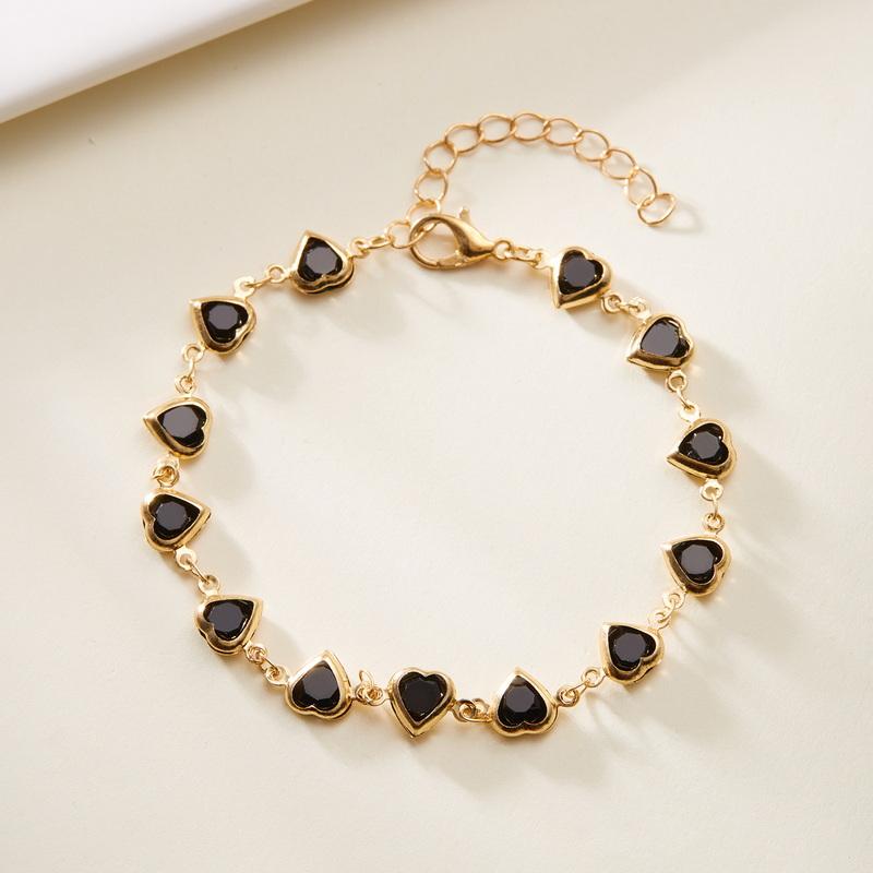 Vintage Gold Color Chain Bracelet for Women Elegant Black Zircon Heart Flower Cherry Bracelet Wedding Party Jewelry