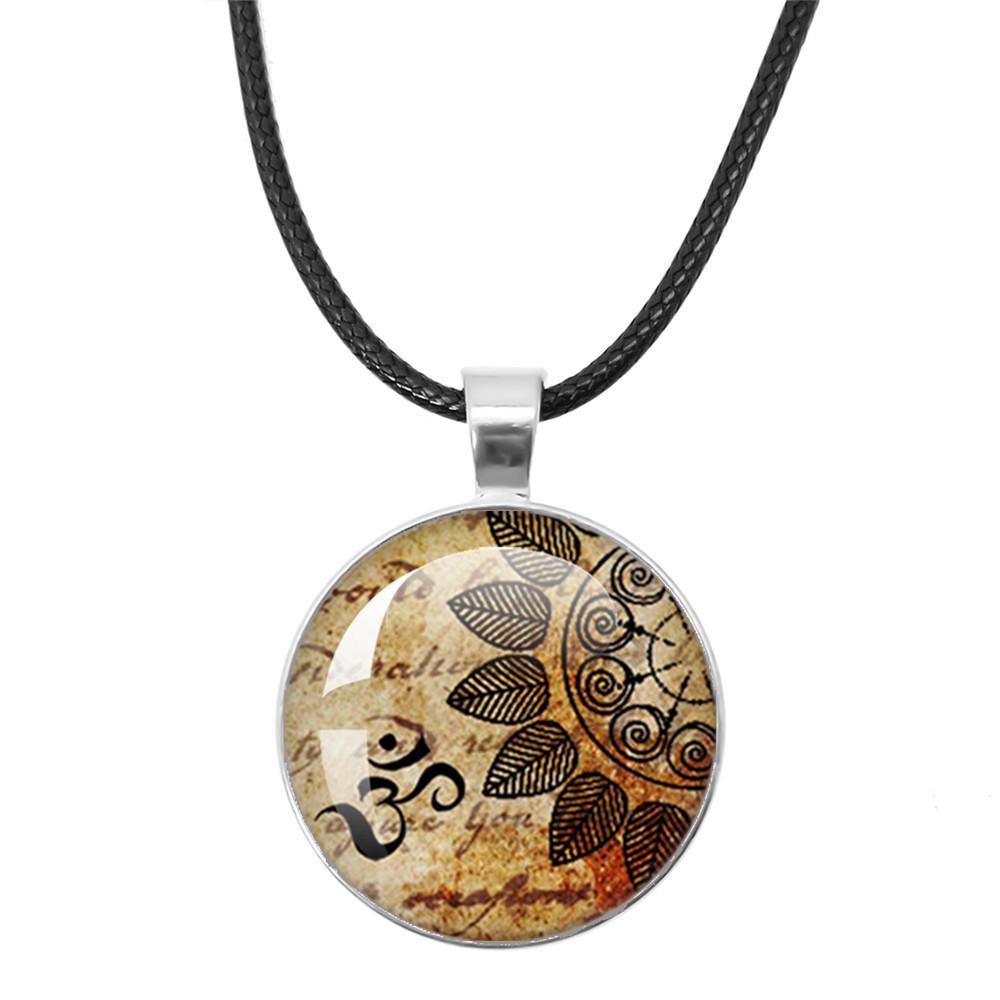 New Necklace Mandala Art Picture Rope Chain Glass Pendant Necklaces Sacred Geometry Yoga Om Fashion Jewelry Gift