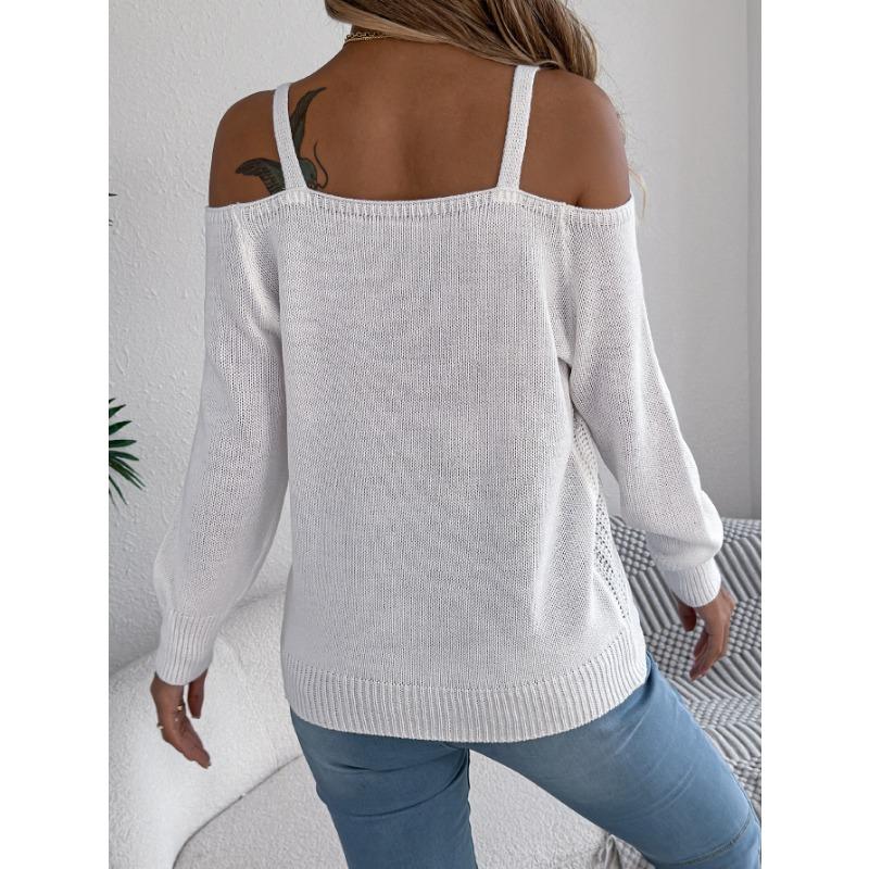 Women S Solid Off Shoulder Lantern Sleeve Pullover Sweater