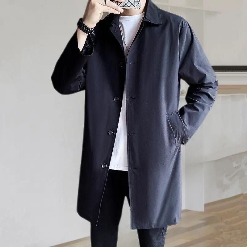 Cappotto Trench Casual da Uomo di Media Lunghezza Stile Coreano Trendy Stile Britannico Primavera Autunno