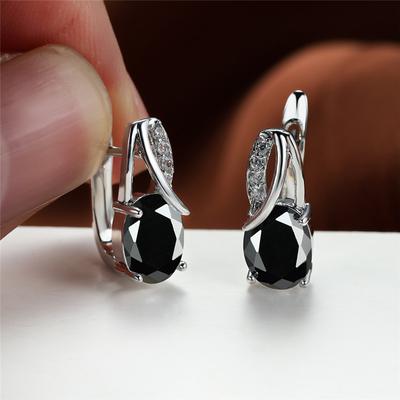 Stilvolle silberfarbene, oval geschliffene schwarze Stein-Tropfen-Ohrringe, goldfarbene Geburtsstein-Haken-Ohrringe, Hochzeit, Verlobung, Ohrringe, Geschenk