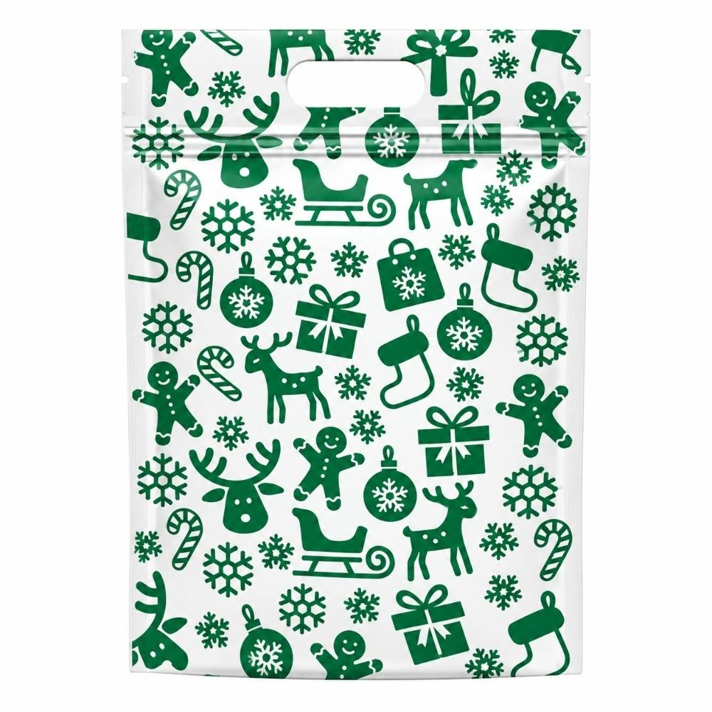 50pcs with Handles Christmas Sealing Bags Plastic Packaging Bags Candy Cookie Bags  Xmas Holiday