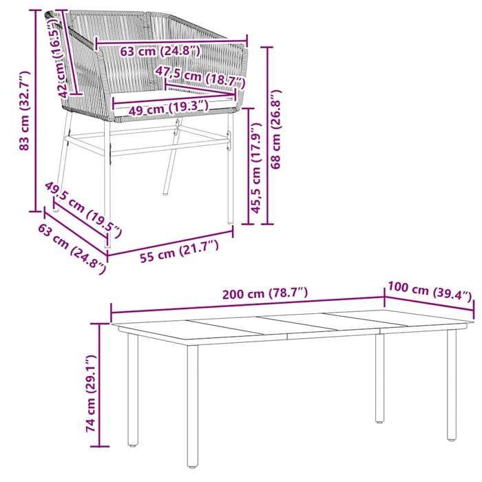 VidaXL Ensemble à manger de jardin coussins 7pcs noir poly rotin verre, ensemble de salle à manger d'extérieur 3334616