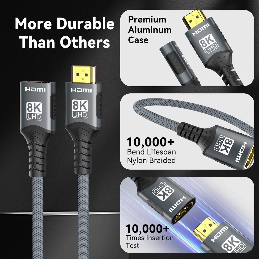 HDMI 2.1 Extension Cable 8K HDMI 2.1 Cable Male To Female Extension 8K@60Hz 4K@120Hz For HDTV RTX PS5 Xbox HDR Video  PC Laptop