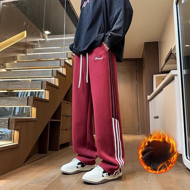 Casual Sports Pants for Men's Spring and Autumn New Striped Plus Velvet Wide-leg Pants American Draped Versatile Trousers