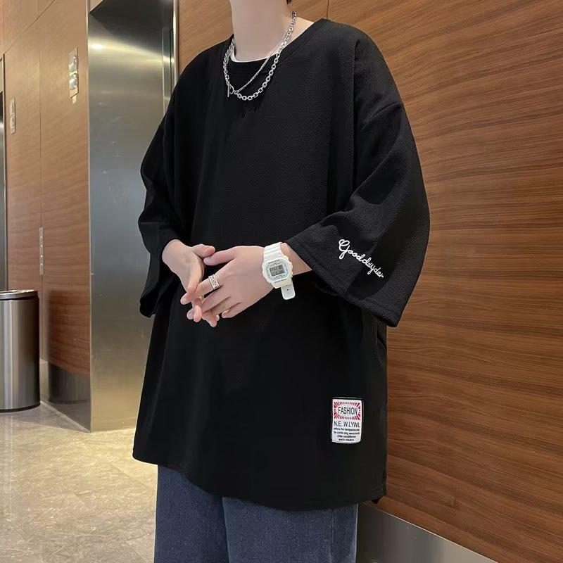 High-End American Style Men's Ice Silk T-Shirt: Stylish Three-Quarter Sleeve Niche Fashion Design