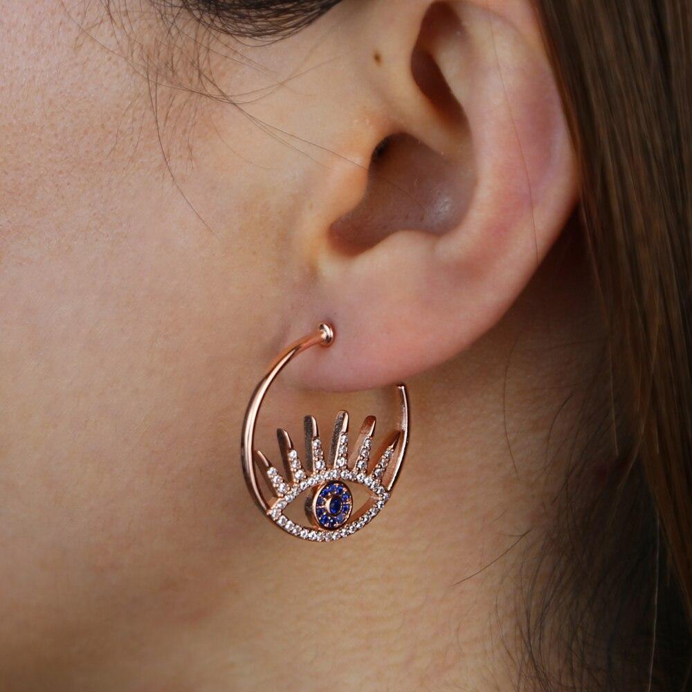 Neue Ankünfte Klassisch Stilvoll Trendig Große Böse Auge Creolen Mit Weiß Blau Zirkonia Persönlichkeit Glücksbringer Damen Charme Rund Zart