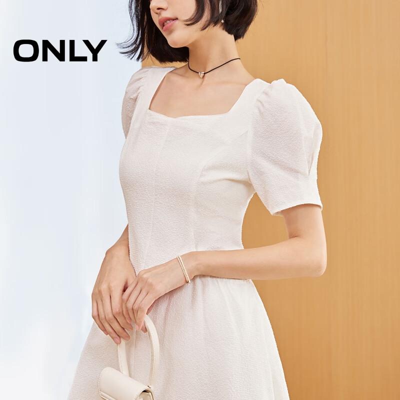 ONLY Women's 2025 Autumn Retro Square Neck Bubble Sleeve Mid-length Dress