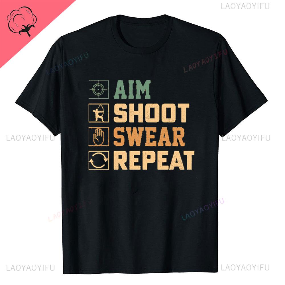 Aim Shoot Swear Repeat Archery Hipster Shortsleev Printed TShirts Archery Sports Men Style Casual Aesthetic O Neck Tops T Shirt