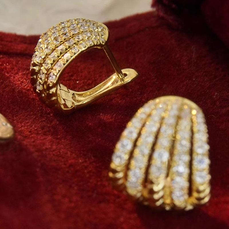 High-End Ohrclips im Hongkong-Stil, Retro-Mode-Linien Mehrschichtige Ohrringe, Dicht besetzte Kreative Hohldesign-Ohrringe