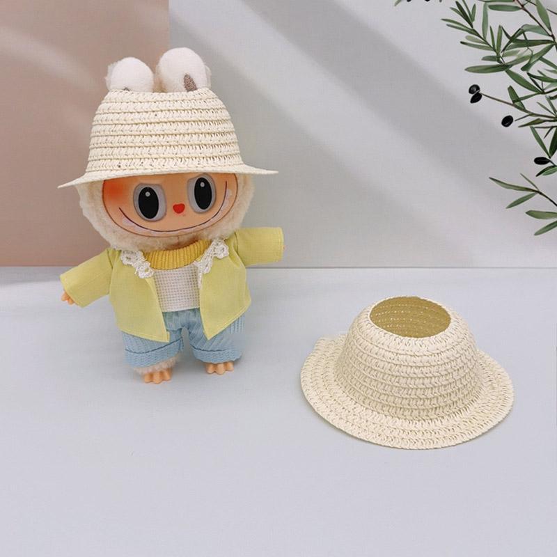 Labubu Hollow Top Open Straw Hat Knitted Hat Party Dress Accessories Rustic Style Labubu Baby Clothes Decoration with
