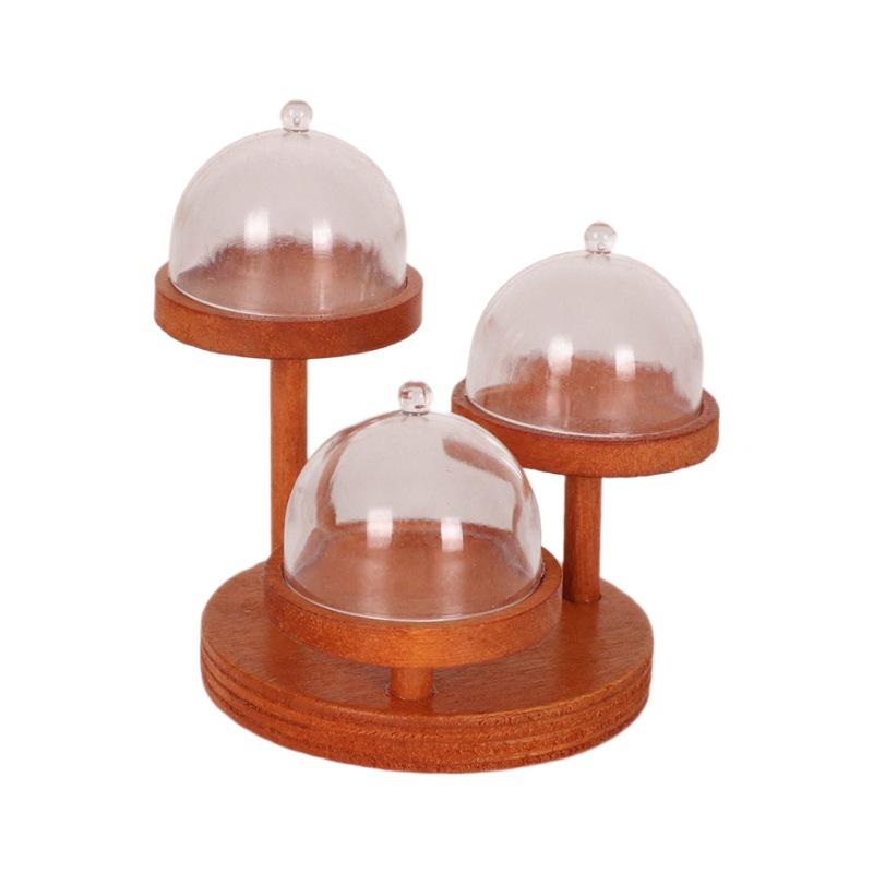 Miniature Dollhouse Cake Stand Wooden Display Rack with Dome Cover Colorful Fade-Resistant Food Models for Dollhouse Kitchen