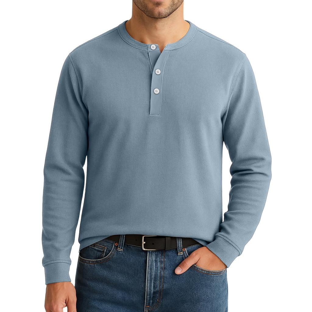 Men's Casual Style Solid Color Loose  Shirt Long-sleeved Top