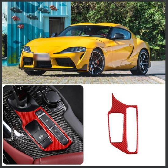 Red Carbon Fiber Center Gear Shift Box Panel Cover Trim For Toyota Supra 19-22