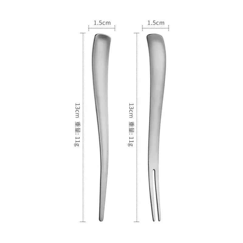 2in1 Obstgabel 304 Edelstahl Dessertgabel Lebensmittelqualität Mischlöffel Mini Fruchtspieß Perfekt für Kuchen Fisch Kaffee Eis
