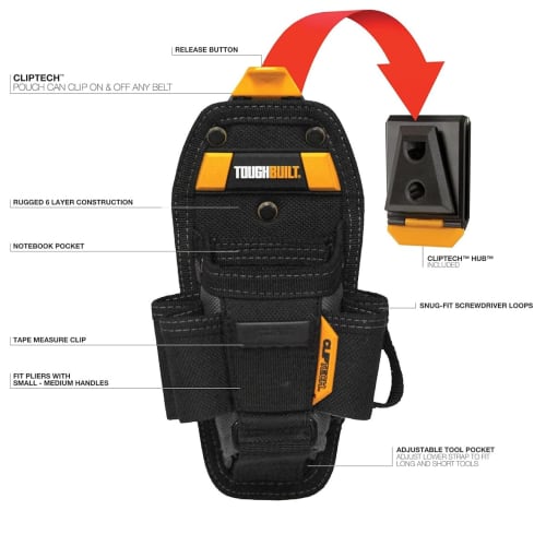 TOUGHBUILT Technician's Pouch - 7 Pockets (Medium), 11 Pockets and Loops, 2 Adjustable Bags, 4 Snug-Fit Screwdriver Holsters, Secure Multi-Tool Holder