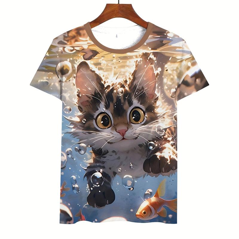 Cute 3d Printed Cat T Shirt For Men Summer Spring Short Sleeves Tops Street Oversized Tees Funny Animal Cats Graphic T-shirt