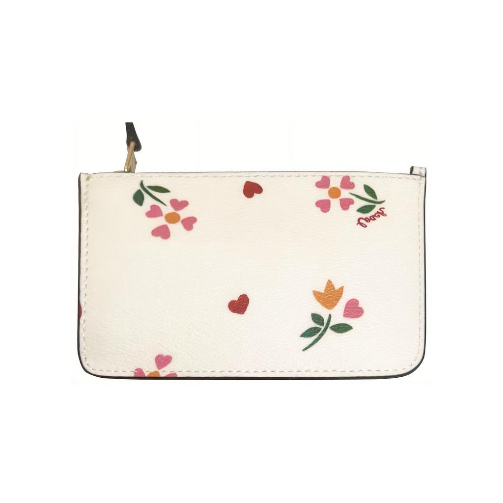 New COACH Corner Zip Leather Wrist Bag Coin Purse Wallet Women's White CI673G-IMCAH