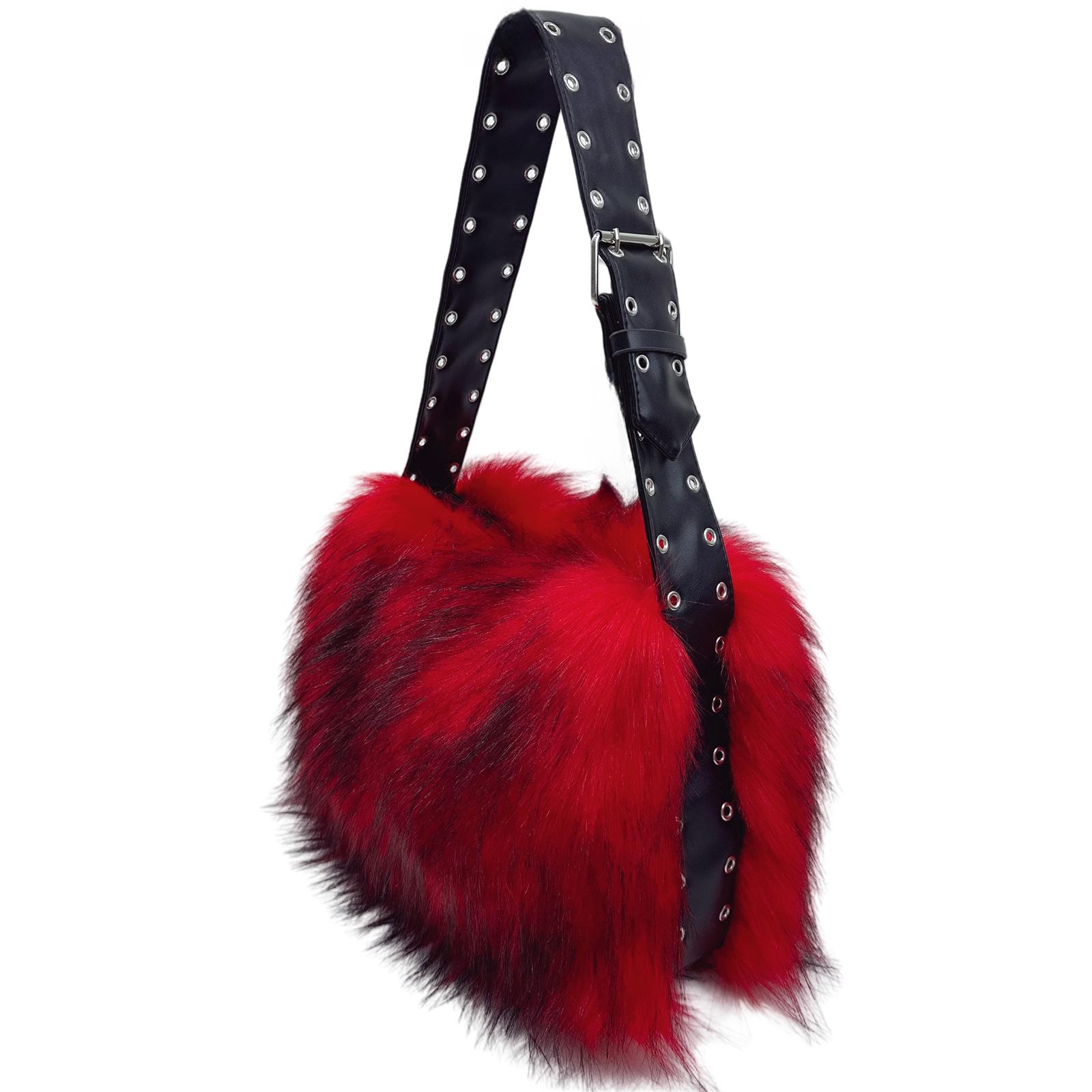 

Candy Color Faux Fur Bags for Women Shoulder Bag Winter Fluffy Plush Handbags Luxury Designer Studded Wide Strap Tote Bag