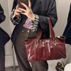 Fashi Retro Women PU Leather Shoulder Bags Trend High Red Tote Bag Large Capacity Female's Commuter Bag Handbag Purses