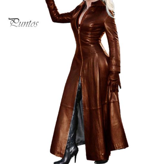 Trendy Women Faux Leather Jacket Zipper Closure Slim Fit Stylish Zip Coat Elegant Trench with Stand Collar for Autumn Winter