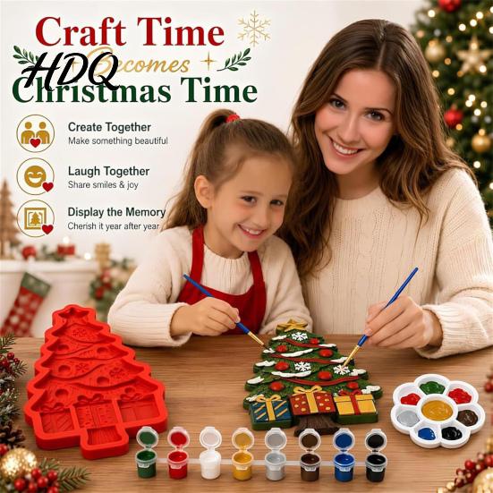 Customized Hanging Ornaments Christmas Tree Mold Craft Kit DIY Casting Painting Kit with Paints Palette And Home Decor Projects Brush Paint Your Own