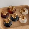 Vintage French Vibrant Resin Bold U Shape Hoop Earrings For Women Girls 18K Real Gold Plated Copper Statement Jewelry