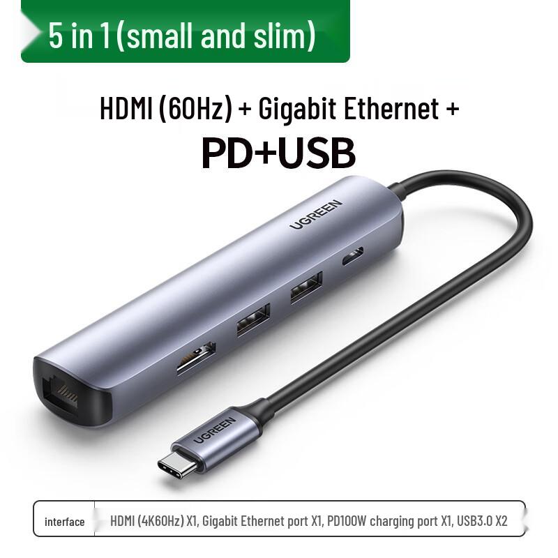 UGREEN 5-in-1 USB-C Hub with HDMI and Gigabit Ethernet