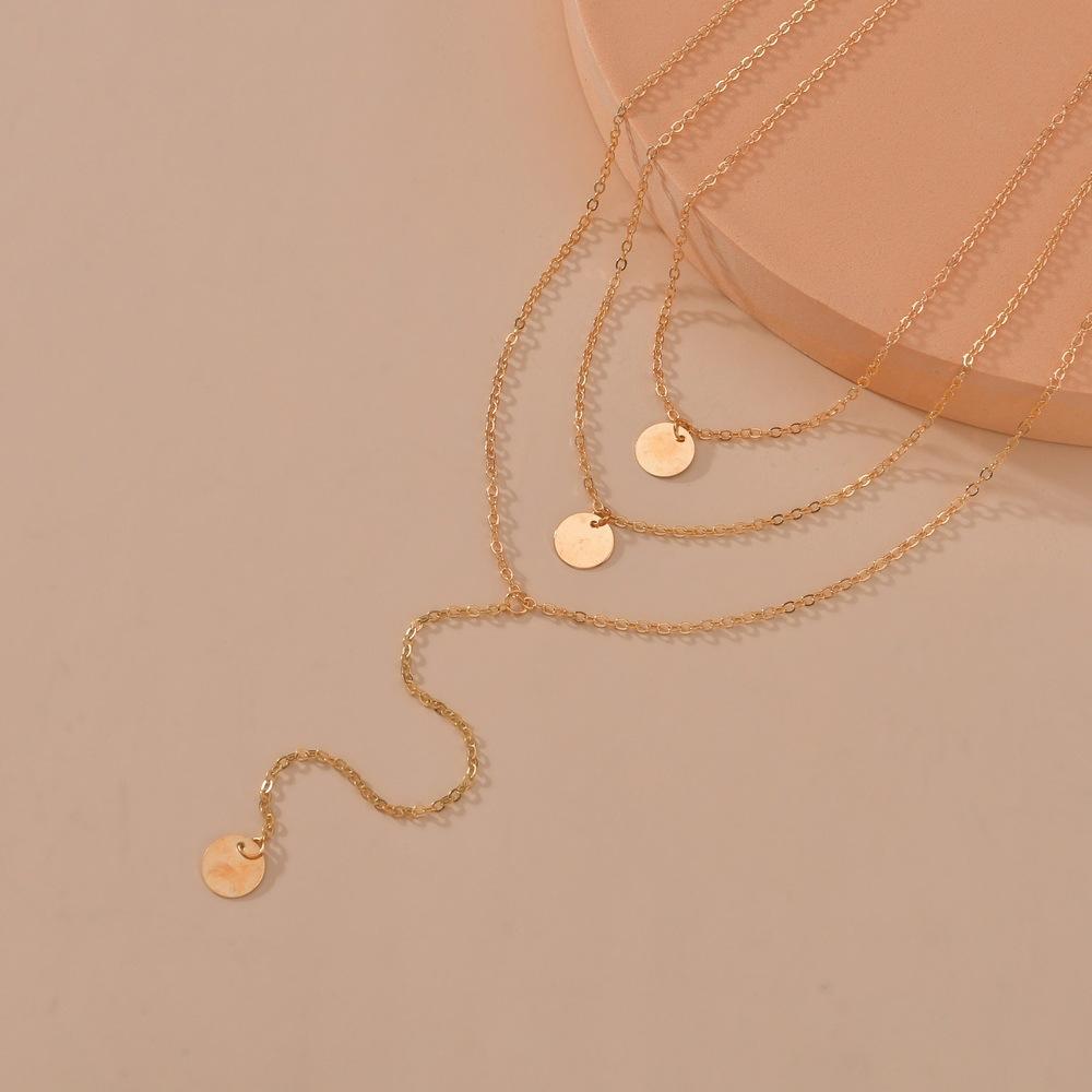 New Long Multi-layer Necklace Female Personality Sexy Geometric Disc Pendant Neck Chain Collarbone Chain