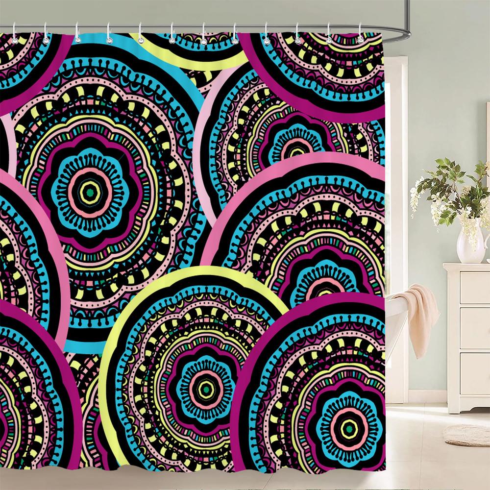 

3D Indian Bohemia Print Shower Curtain With Hooks Nordic Style Bohemian Style Mandala Waterproof Fabric Home Bathroom Curtains W60H190(CM)-1 Pcs