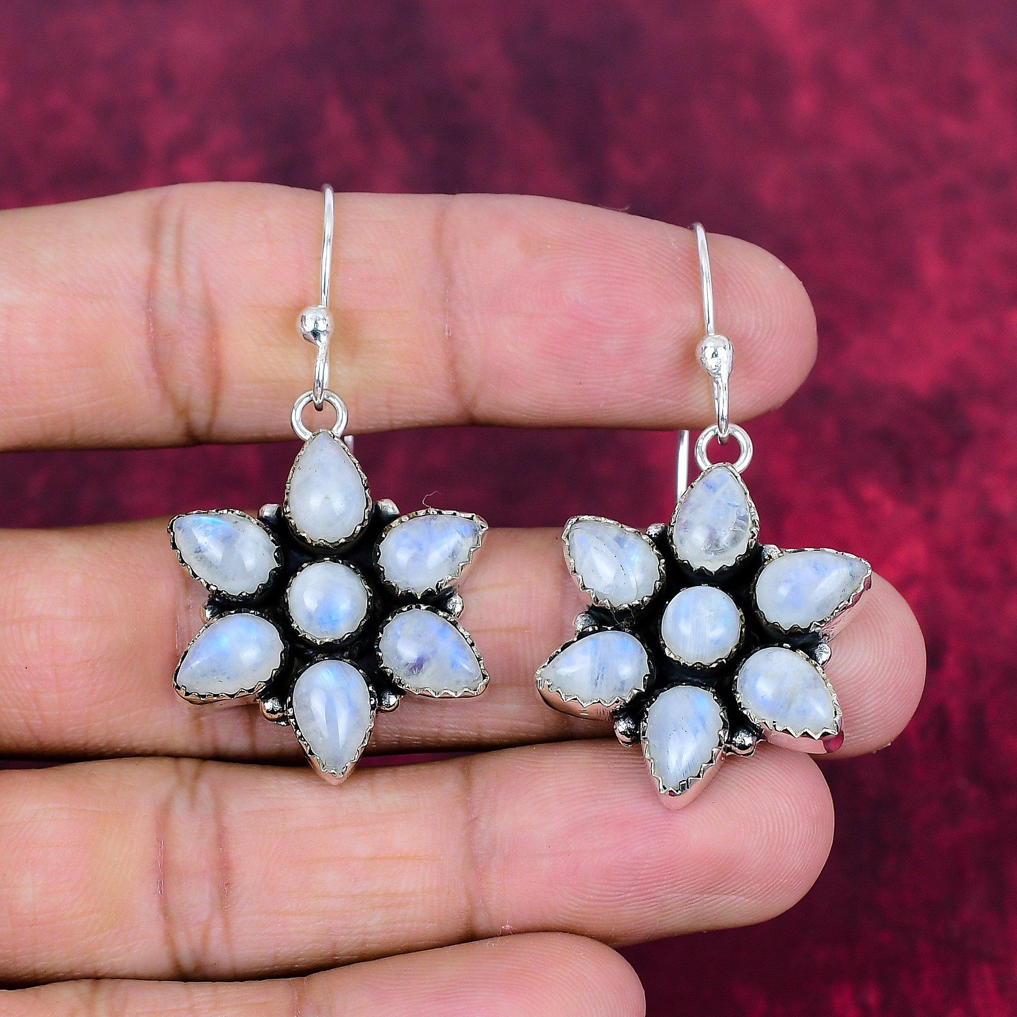 

Серьги с радужным лунным камнем, драгоценные камни, серьги из цельного серебра 925 пробы, красивые ювелирные серьги ручной работы 1.96 Inches