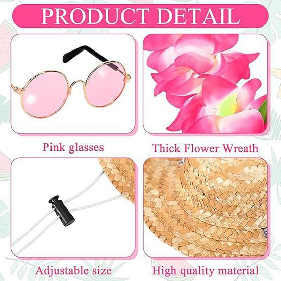 Hawaiian Porch Goose Outfits Summer Lawn Goose Costume Straw Hat And Hawaiian Lei Sunglasses Set for 23/17'' Lawn Patio Goose Statue