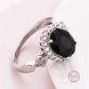 Genuine   Sterling Silver Stackable Ring Round Black CZ Crystal Finger Ring for Women Wedding Party Bague Bijoux