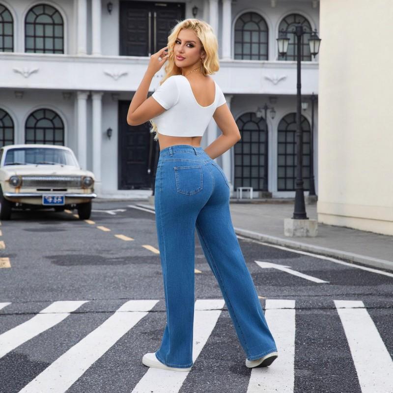 High-Waisted Wide Leg Straight Cut Jeans Women - Loose Fit Flowy Drape Slimming Effect Korean Style Denim Pants